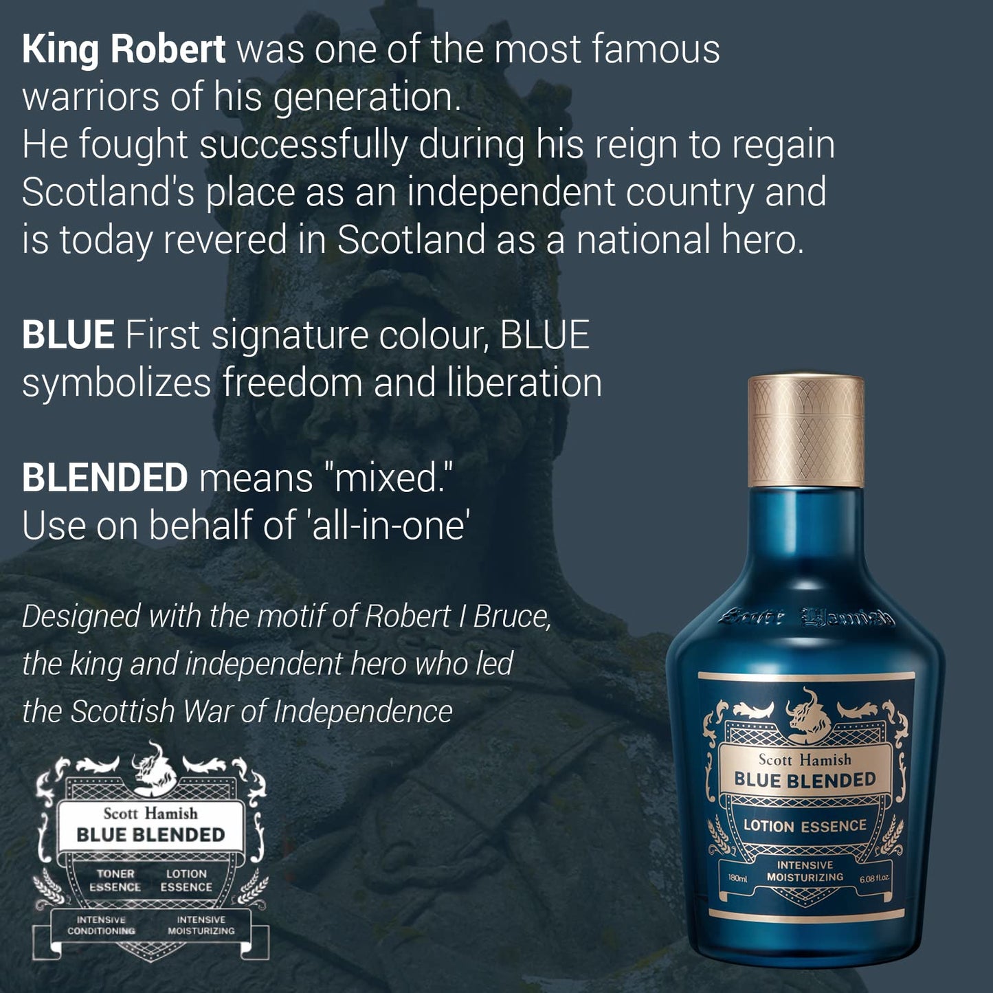 Scott Hamish Blue Blended Lotion Essence - Men's Anti-Aging Face Moisturizer with Hyaluronic Acid & Amino Acids | 6.09 fl. oz.