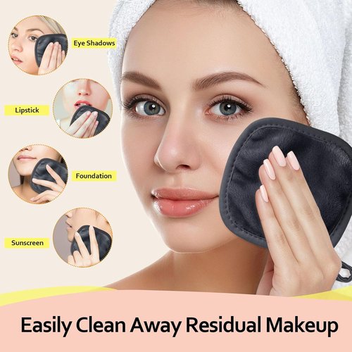 HOMEXCEL Makeup Remover Cloths - Reusable Ultra Soft Facial Cleansing Pads | 12 Count, 5x5 In, Black