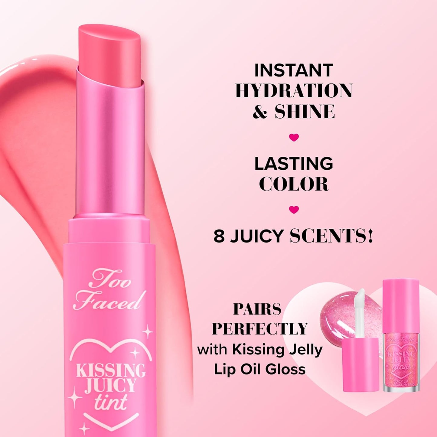 Too Faced Kissing Juicy Tint Lip Balm - Hydrating, Long-Lasting Lip Stain with Juicy Scents | 0.10 Ounce