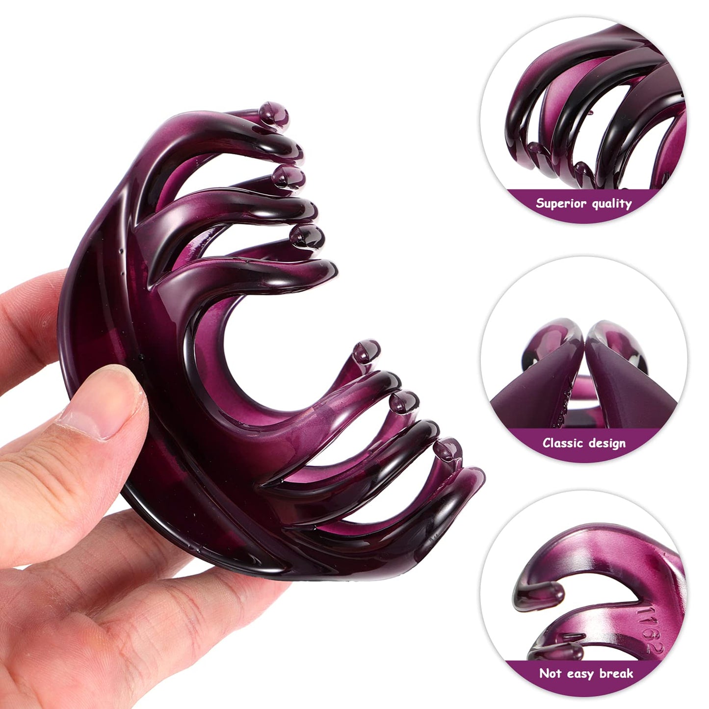 Beaupretty 2pcs Octopus Clip No-Slip Grip Women Hair Claw Clamp Large Hair Claw Clips Delicate Acrylic Hair Jaw Clips Purple