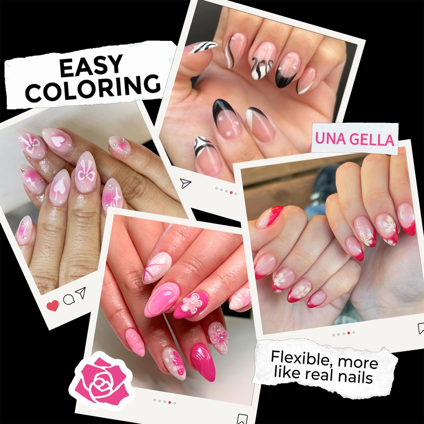 UNA GELLA Short Almond Fake Nails - 216pcs Pre-Shaped Gel Acrylic Tips for Full Cover Extensions | 12 Sizes