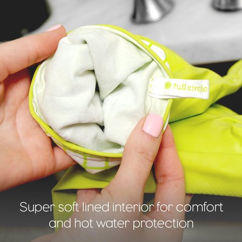 Full Circle Splash Patrol - Natural Latex Cleaning Dish Gloves | Stay-Dry Cotton Cuffs, Durable Protection, Medium/Large, Green