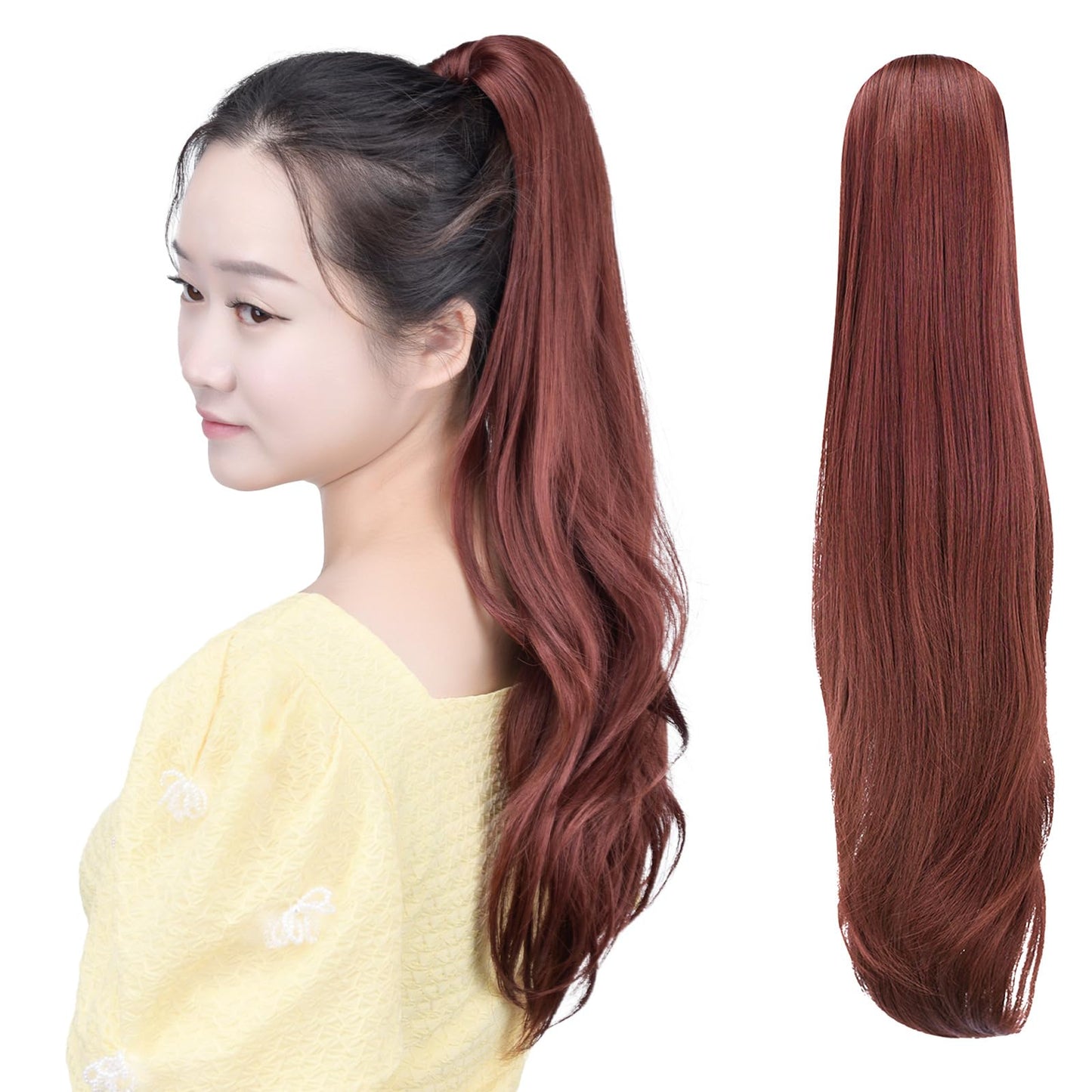 HSPCYGG Auburn Ponytail Extension Synthetic Clip Claw Pony tails 22" Straight 5.5 OZ Fake Hairpieces Women Yaki Fluffy¬ Tangled