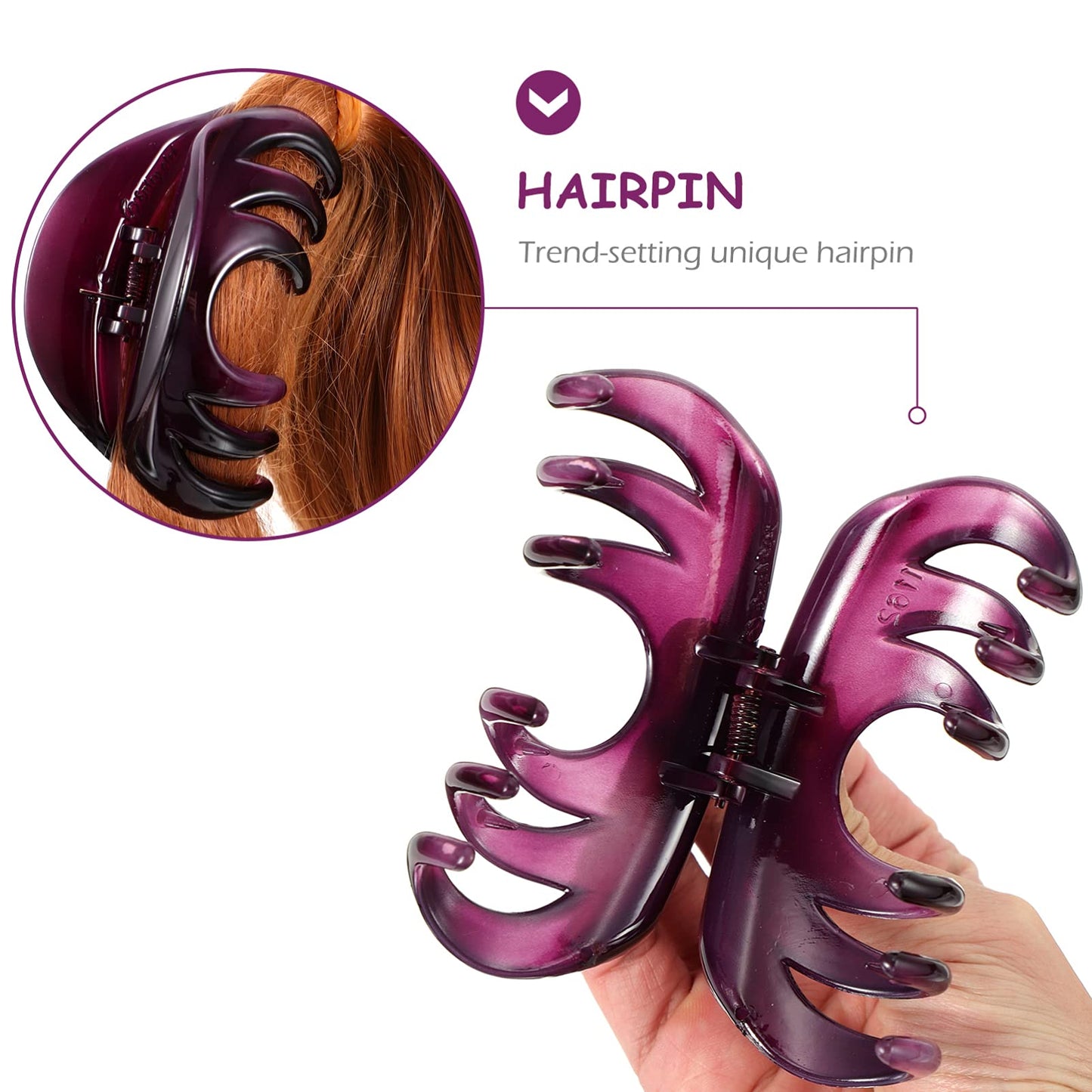 Beaupretty 2pcs Octopus Clip No-Slip Grip Women Hair Claw Clamp Large Hair Claw Clips Delicate Acrylic Hair Jaw Clips Purple