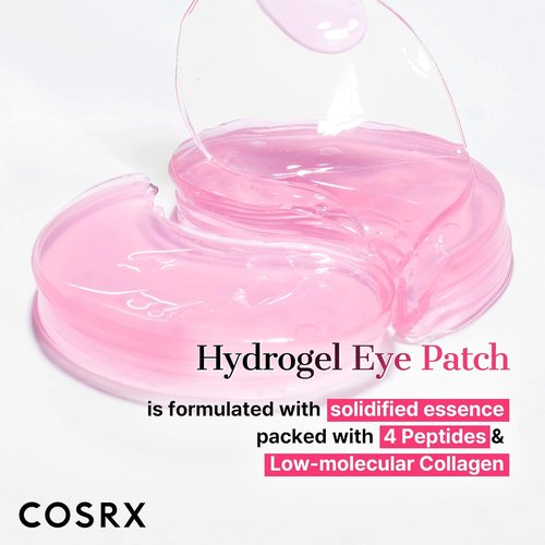 COSRX Pink Peptides Collagen Hydrogel Eye Patches - Reduce Puffiness & Dark Circles | 60 Cooling Patches