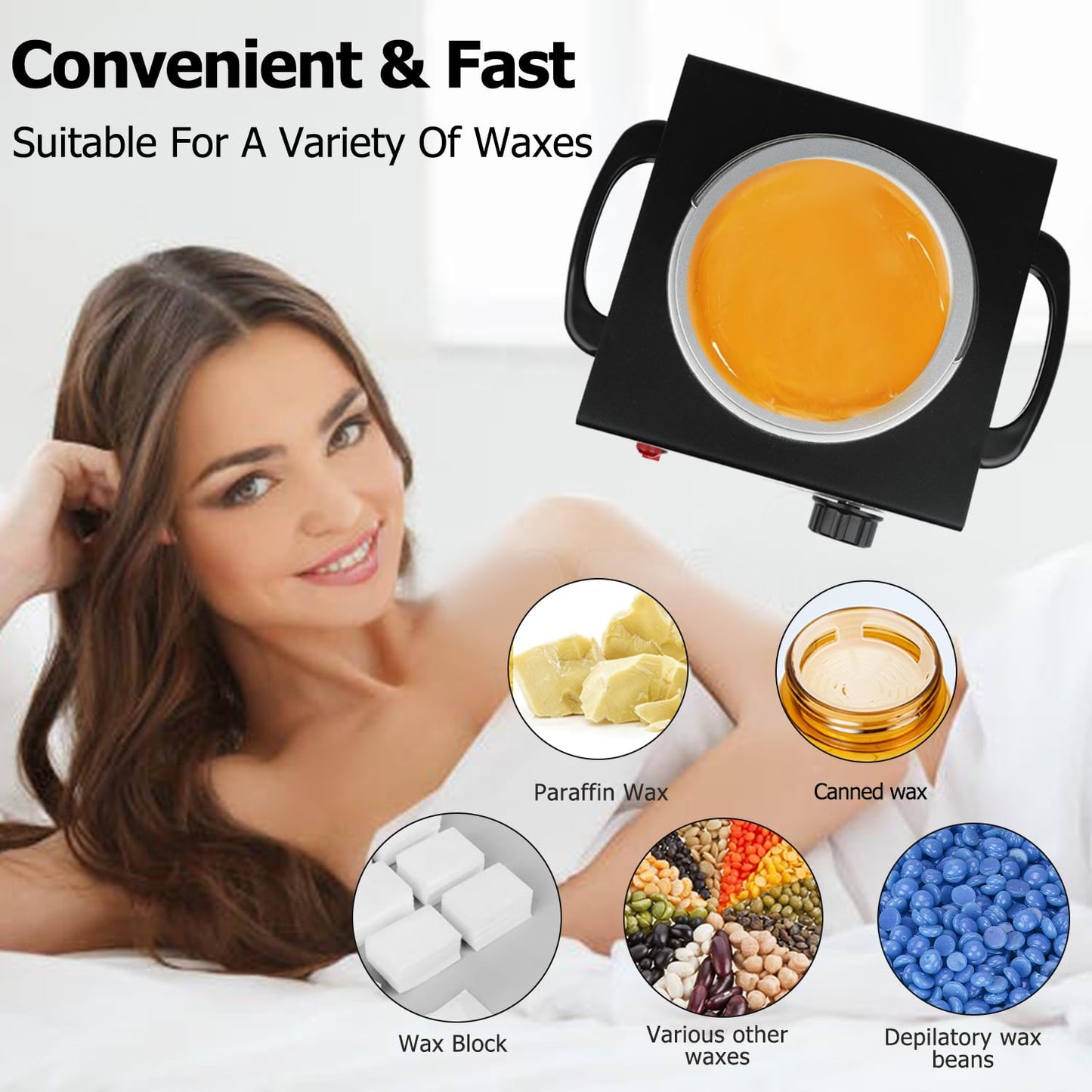 Wax Machine with Hair Removal Kit: Hard Wax Pot, Body Wax Melt Warmer, and 50 Applicator Sticks
