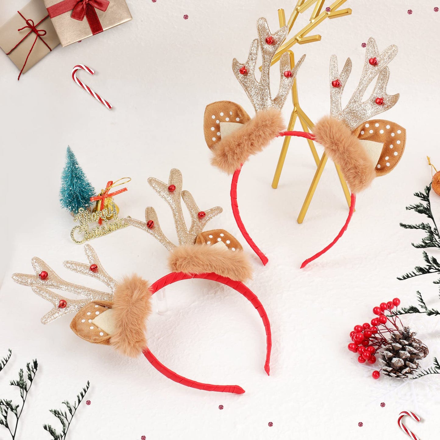 TOKUFAGU Christmas Reindeer Antlers Headband Headwear Girls Headbands Sequins Party Head Band Women Hair Accessory (Two antlers)