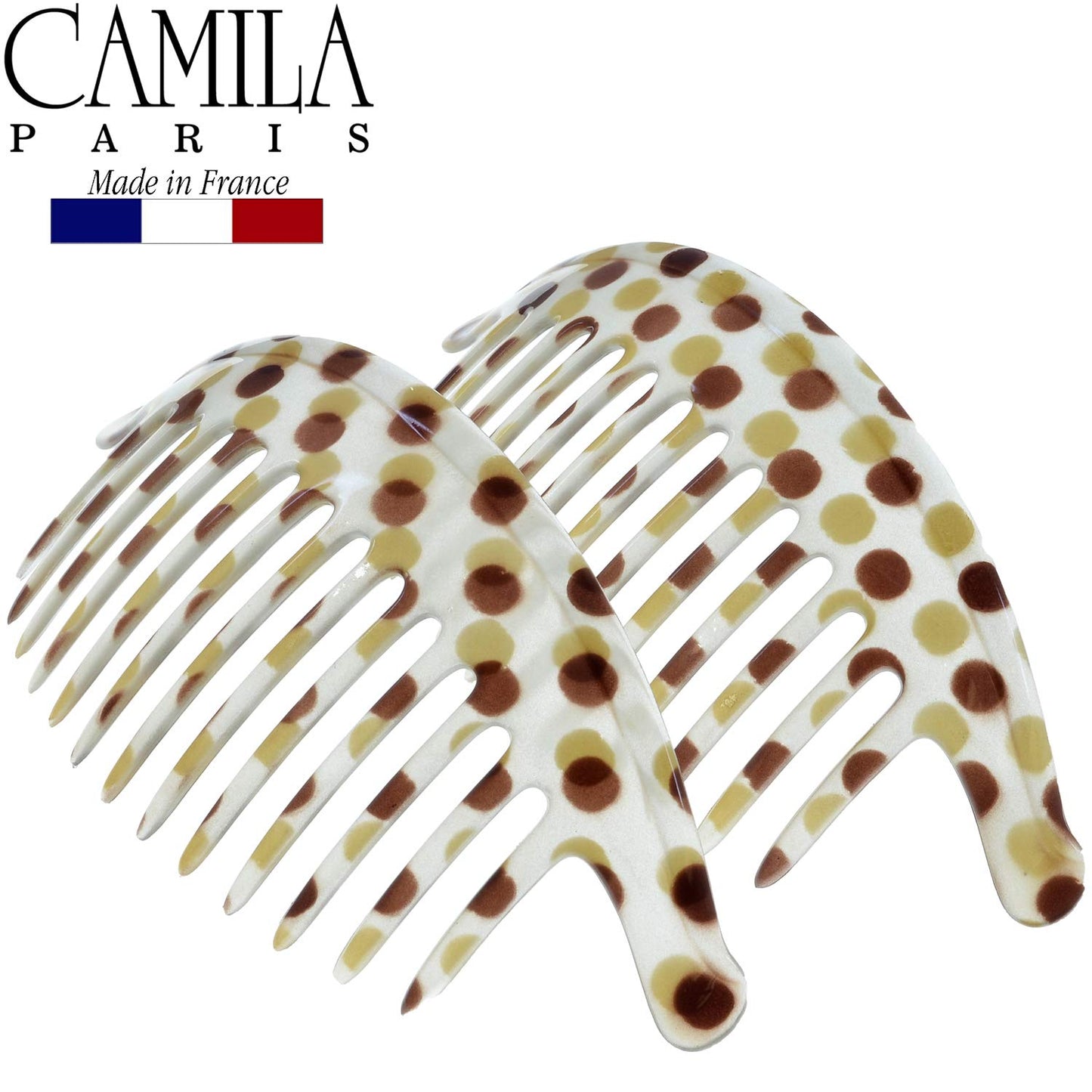 Camila Paris CP1248/2 French Hair Side Combs, Dots Interlocking Combs French Twist Hair Combs, Strong Hold Hair Clips for Women Bun Chignon Up-Do, Styling Girls Hair Accessories, Made in France