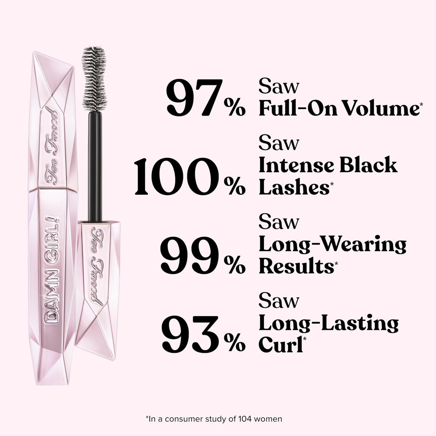Too Faced Damn Girl 24-Hour Mascara | Volumizing, Lengthening + Curling for Smudge-Resistant Lashes, 0.44 Fl Oz