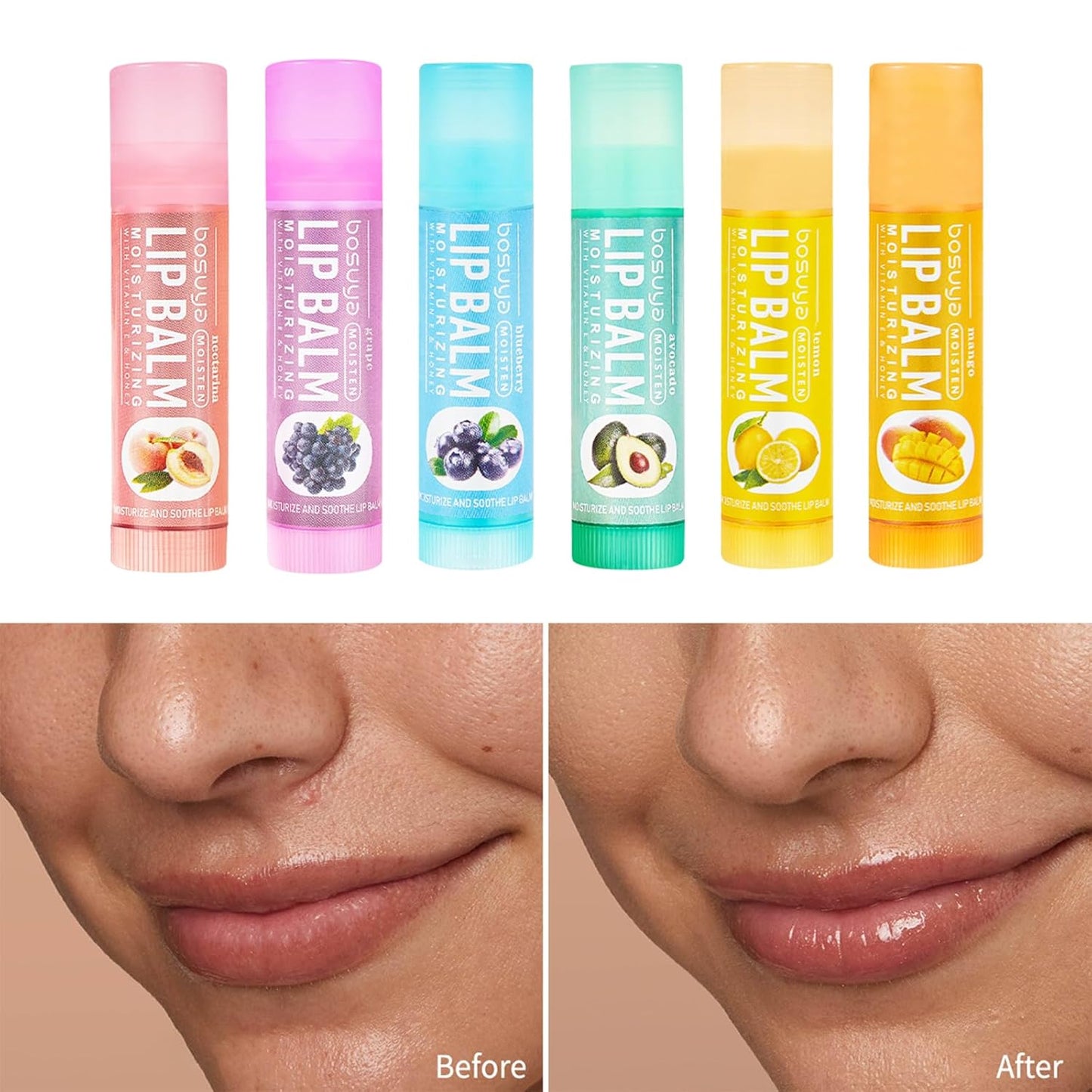 Skiennix Lip Balm Set - Gentle Hydration for Dry & Sensitive Lips | 6 Flavors, All-Day Moisture