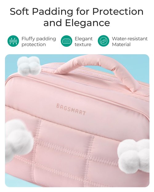 BAGSMART Toiletry Bag for Women, Travel Makeup Bag, Wide-open Portable Make Up Bag Organizer for Women for Travel Essentials Travel-Size Toiletries Accessories Bottles, Brushes, Beige