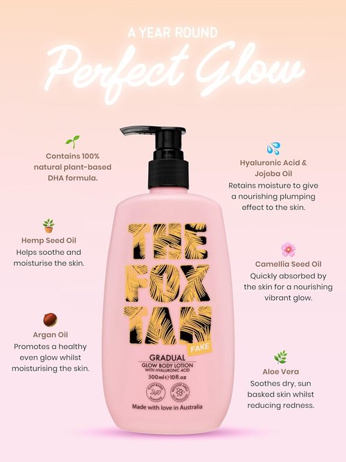 Fox Tan Gradual Glow Body Lotion - Moisturizing Self-Tanner With Hyaluronic Acid | 300mL, Vegan & Cruelty-Free
