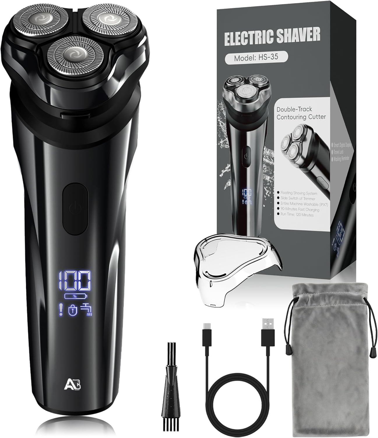 Skiennix Electric Rechargeable Shaver - IPX7 Waterproof Rotary Razor for Men | 4D Floating Head, Travel-Friendly, Black