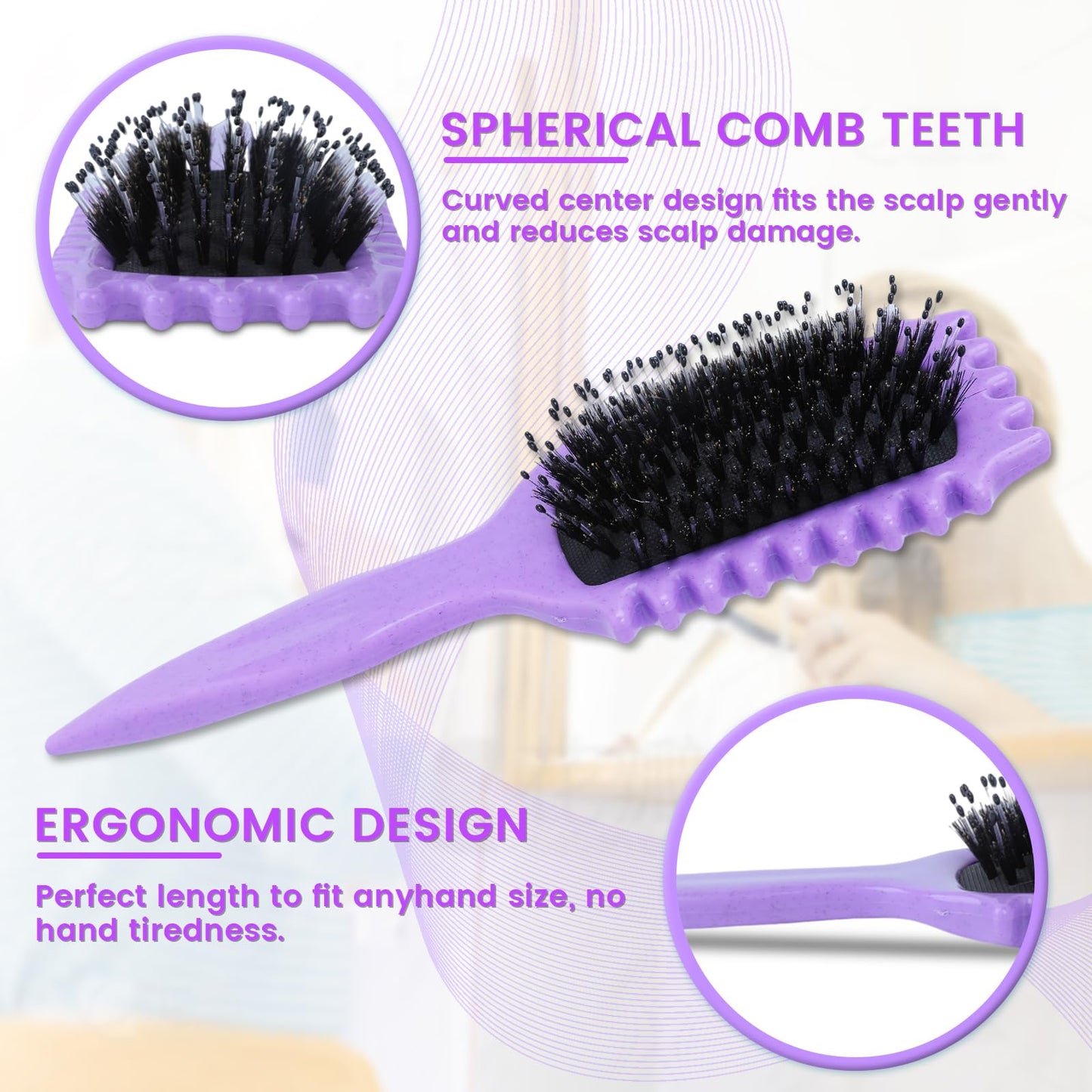 Cosgosr Curl Defining Brush for Curly Hair - Curved Vented Boar Bristle Styling Brush for Women and Men (2Purple)