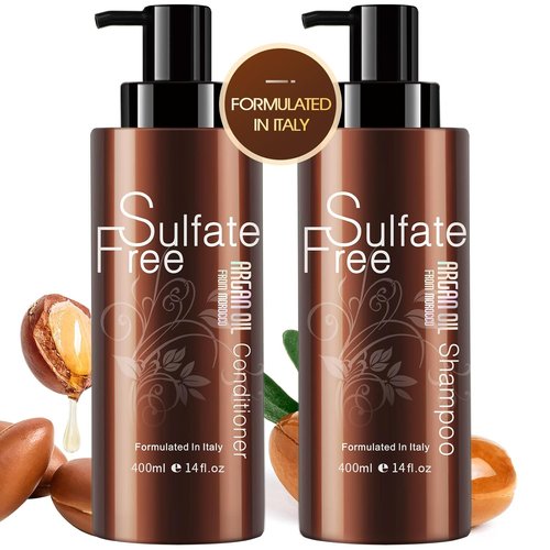 Moroccan Argan Oil Shampoo & Conditioner Set - Natural, Sulfate-Free, Color Safe, Moisturizing | 14 Ounce