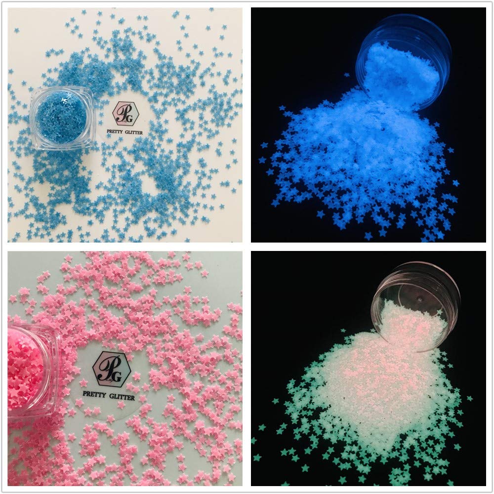PrettyG 5 Boxes Set Luminous Star Nail Art Glitter Glow in The Dark 3D Sparky Star Shape Glitter Stickers for Resin DIY Making Art Craft Nail Nightclub Decoration Accessories Set4