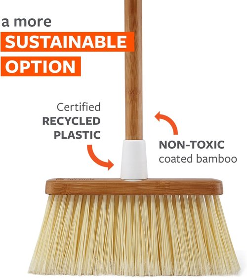 Full Circle Clean Sweep Bamboo Broom - Precision Angled Design for Indoor & Outdoor Use - Ideal for Pet Hair, White