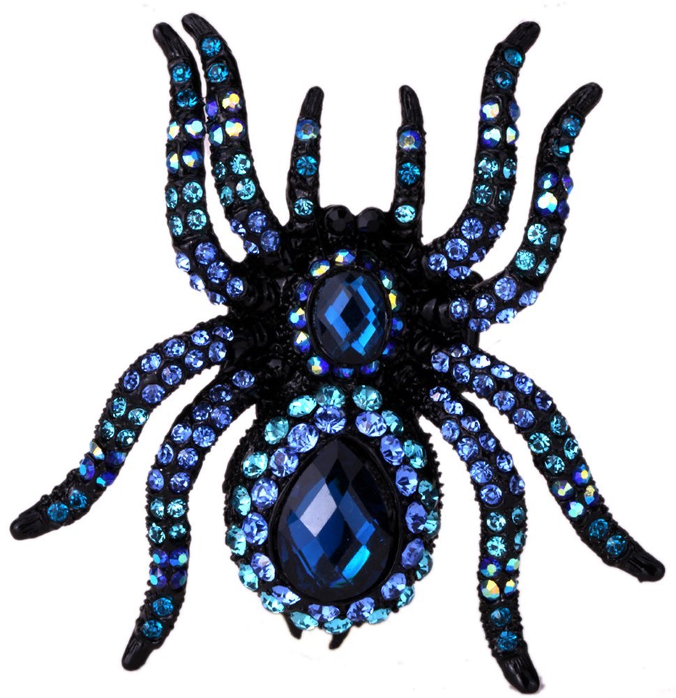 YACQ Women's Spider Stretch Rings Fit Finger Size 6.5 To 9 - Elastic Soft Band Perfect for Arthritis - Silk Scarf Holders - Lead & Nickle Free - 2-1/4 x 2-1/4 Inches - Halloween Costume Accessories