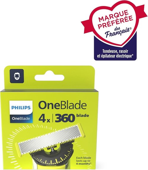 Philips OneBlade Replacement Blades - 4 Pack for OneBlade Electric Shaver & Trimmer | Model QP440/50