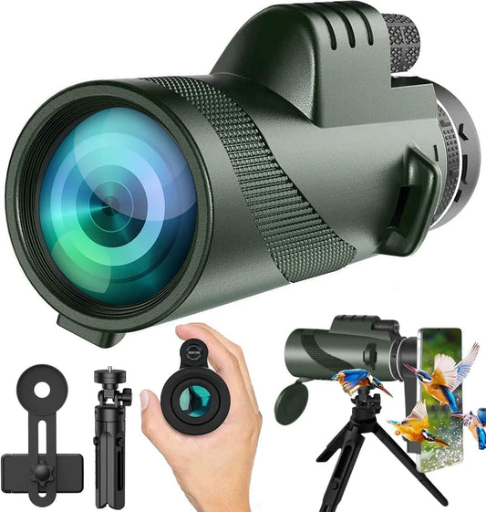 Monocular-Telescope 80x100 High Powered Monoculars High Definition for Adults High Powered with Smartphone Adapter Telescope Hunting Wildlife Bird Watching Travel Camping Hiking-Green