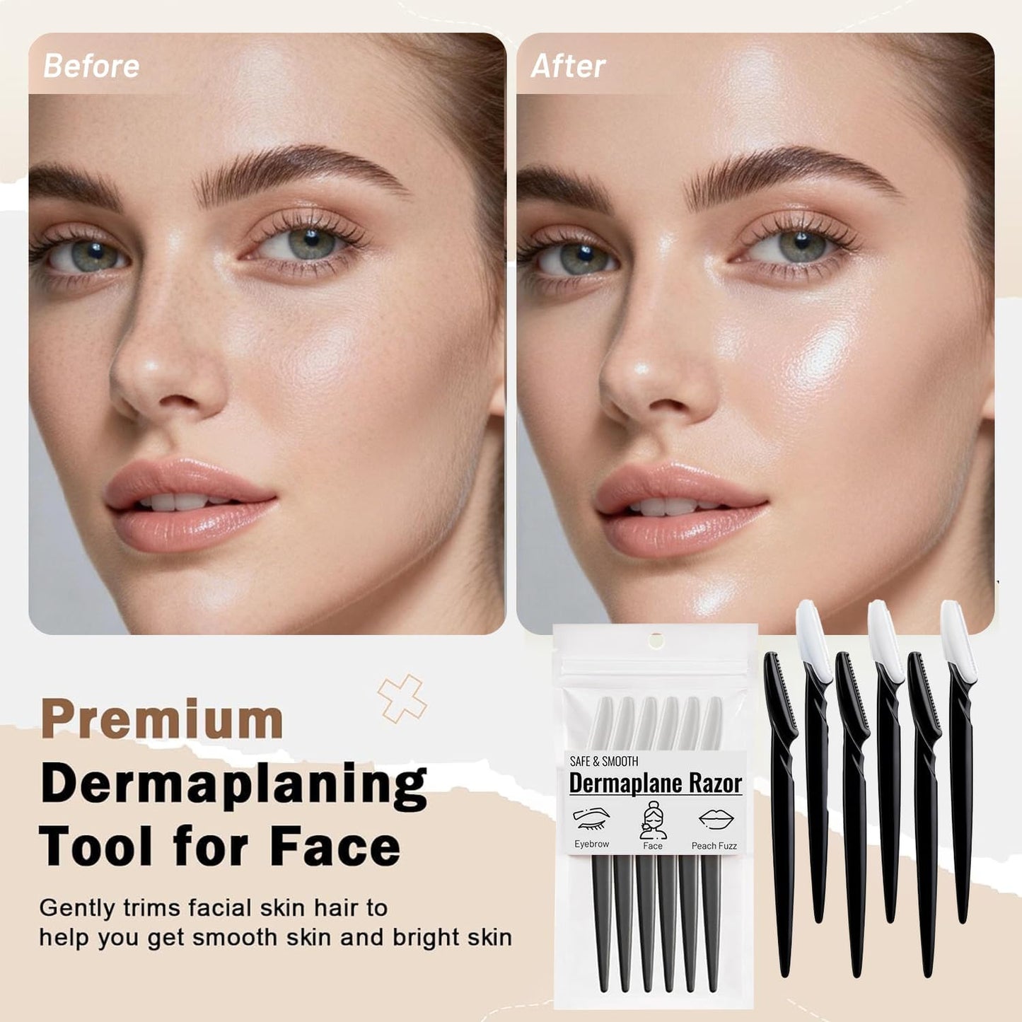 Skiennix Dermaplane Razor for Women - Exfoliating Facial Tool for Smoother Skin | Black, 6 Pcs
