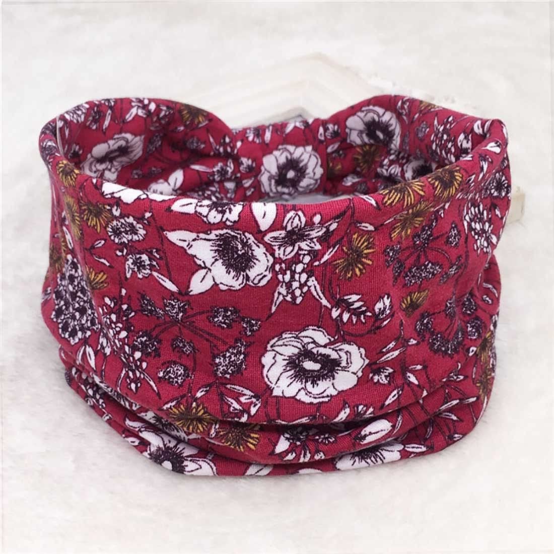 Tayel 3 Pieces Boho Wide Turban Flower Print Headbands Red Knot Elastics Yoga Workout Head Wraps for Women and Girls (Floral 1)