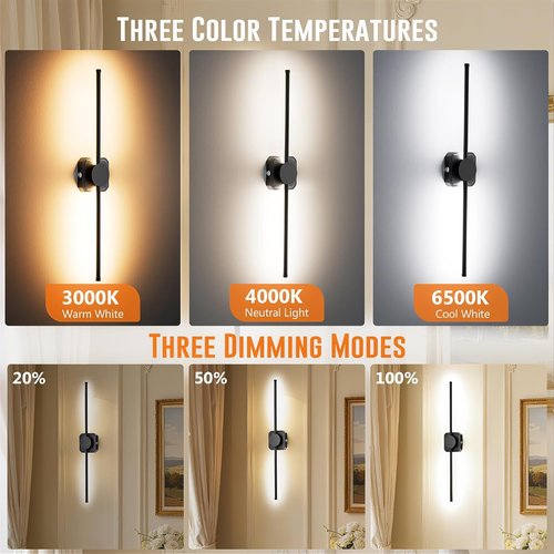 HEERTTOGO Battery Operated Wall Sconces - Set of 2 Dimmable LED Lights with Remote Control | 360° Rotatable, 3 Color Temperatures