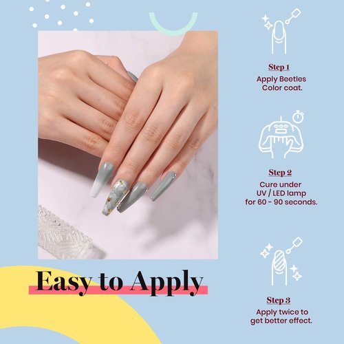 Beetles Grey Gel Nail Polish - Elegance All Season Gel Polish Soak Off U V LED Nail Lamp DIY Home Salon Manicure Nail Art 0.51 Oz Gifts for Women