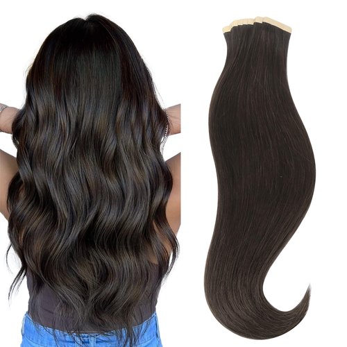HOTBANANA Tape in Hair Extensions, 24 Inch 20pcs 50g Dark Brown Tape in Hair Extensions Human Hair Tape Hair Extensions Straight Remy Human Hair Tape in Extensions
