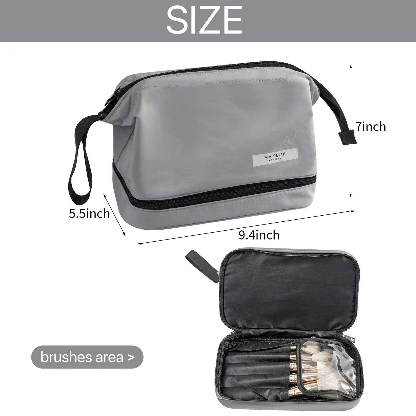 Travel Makeup Bag Cosmetic Bag Makeup Bag Toiletry bag for women and men (Large Grey)