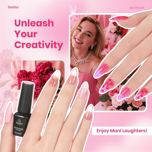 Beetles Pink Gel Polish Set - Love's Prism 25 Color Pink Gel Polish Set with Nail Tools, White Red Glitter Pearl Spring Nail Gel, Salon DIY Soak Off UV Nail Lamp Easter Gifts for Women