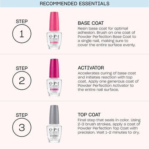 OPI Powder Perfection, Nail Dipping Powder 3 Step System | Base Coat, Activator, & Top Coat | Preps, Activates & Protects Nails with Clear High Gloss Finish