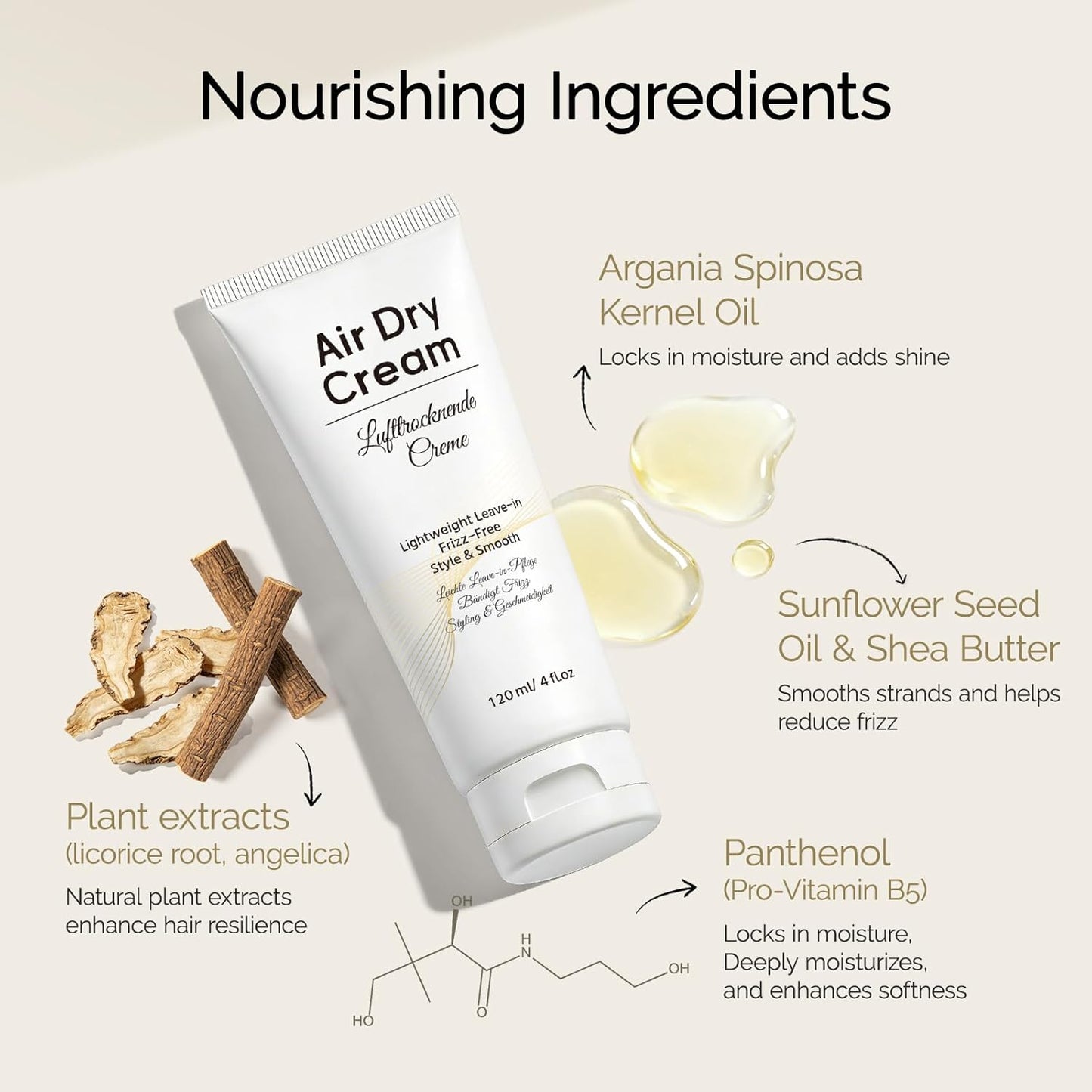 Skiennix Air Dry Cream - No-Heat Styling Cream for Frizz Control | Enhances Natural Texture, 4 oz
