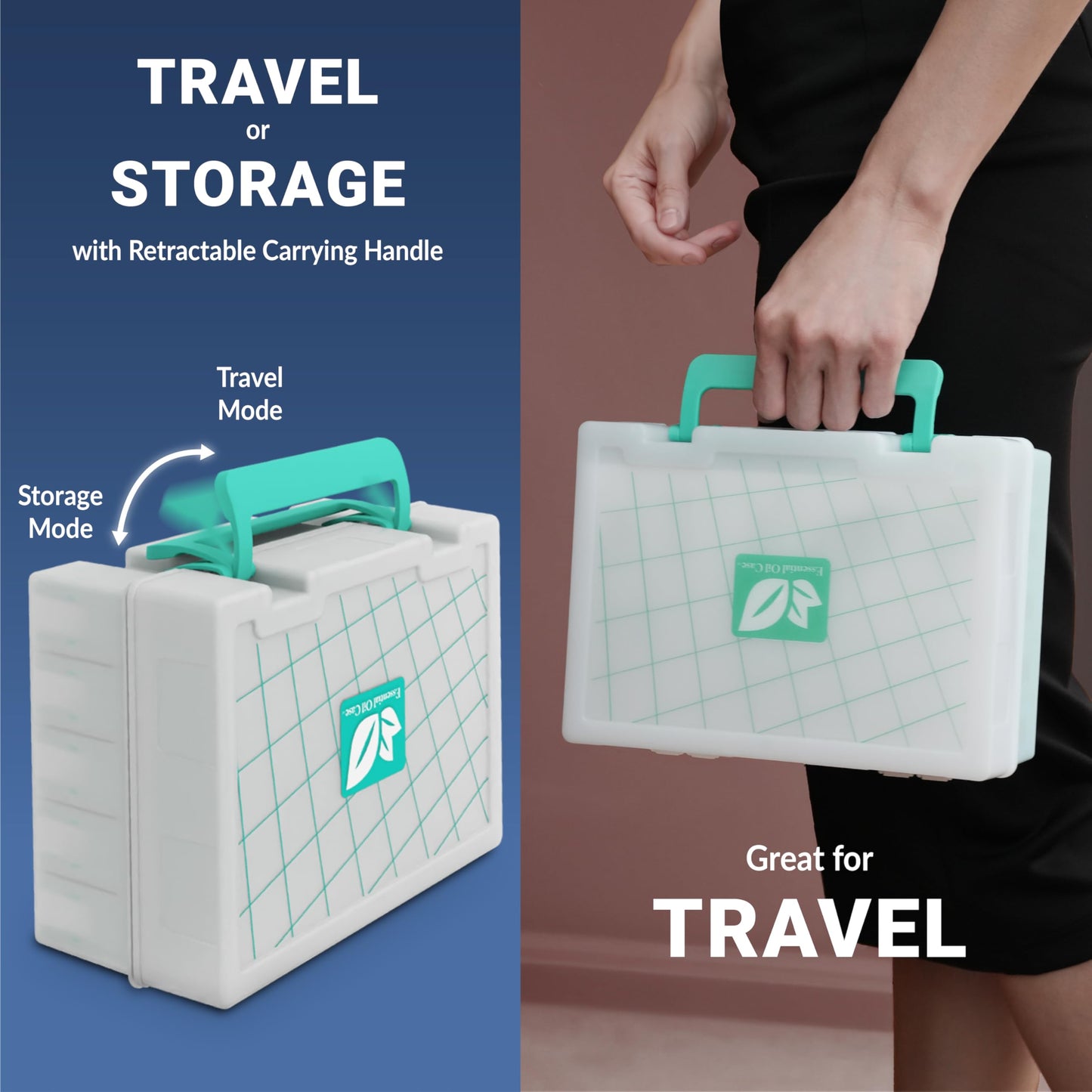 GPG2 Essential Oil Organizer, 35-Bottle Essential Oil Storage Case for Shelf & Travel, Hard Carrying Case for doTERRA, Young Living, 5ml/10ml/15ml/Roller Bottles, Stickers Included, Teal