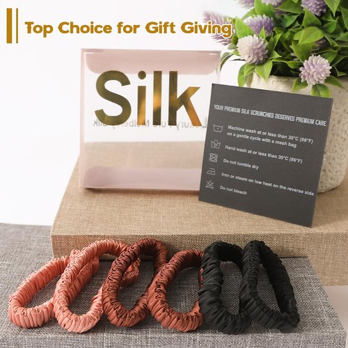 6PCS Silk Scrunchies, Elastic Mulberry Silk Hair Ties, 100% Scrunchies for Women Girls, Elastic Ponytail Holders No Damage