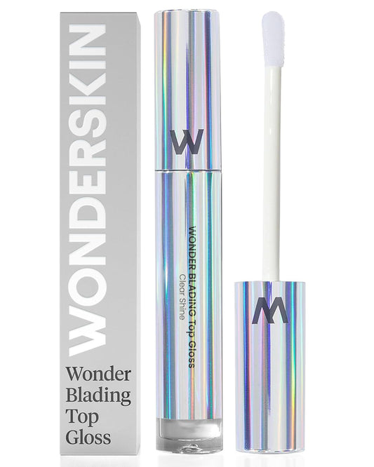 Wonderskin Lip Gloss - Hydrating Clear Glitter Blading Top Gloss for High Shine Finish
