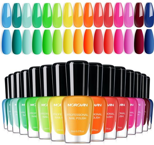Morovan Orange Nail Polish Set: Yellow Neon Rainbow Quick Dry Spring Summer 15 Vibrant Colors Fingernail Polish Regular Nail Polish Kit Finger Nail Pack Fall Gifts for Women