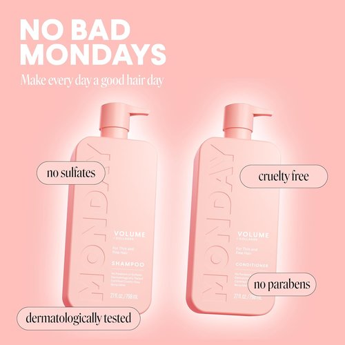 Monday Haircare Volume Shampoo & Conditioner Set - 27 oz | Nourishing Coconut Oil & Ginger Extract for Fine, Oily Hair