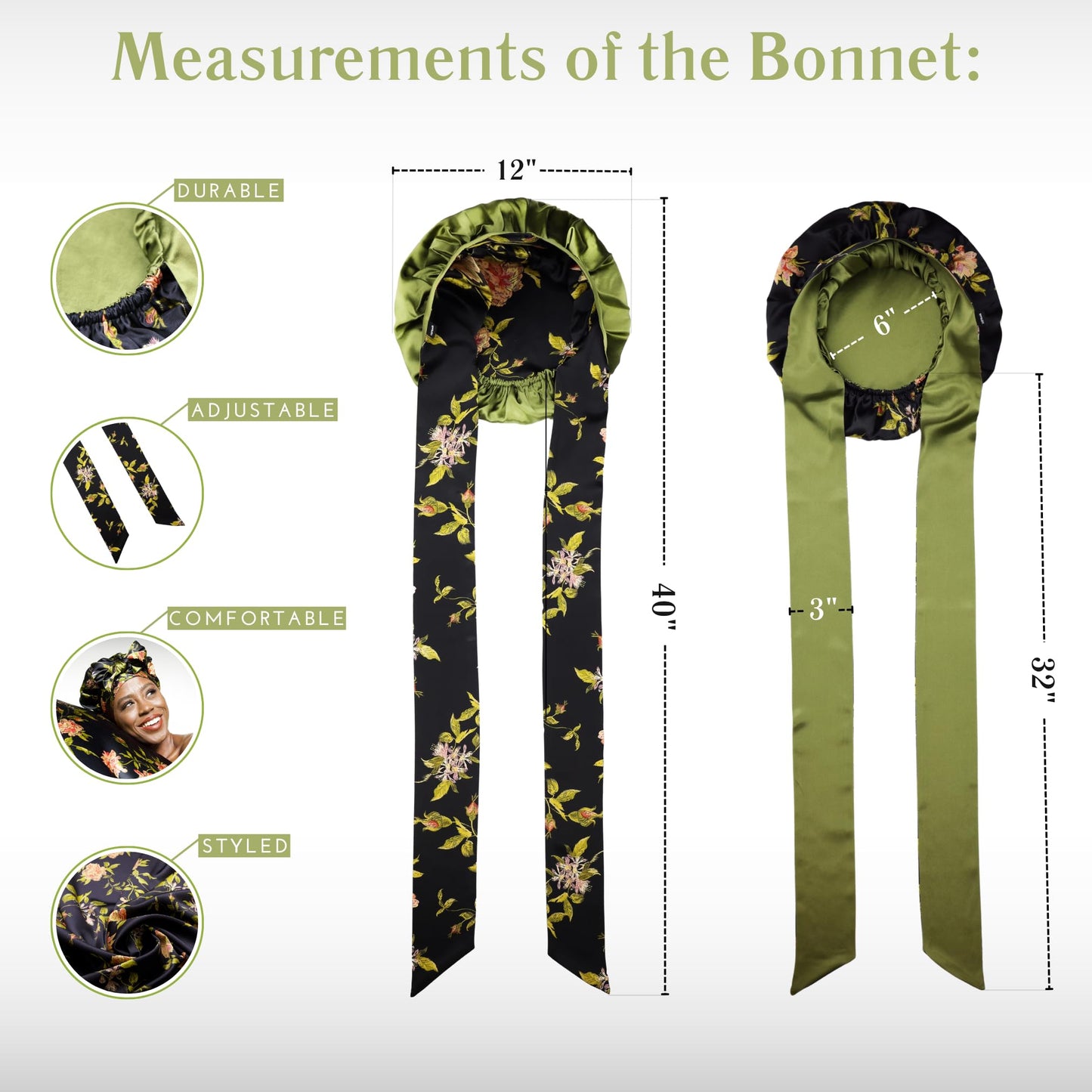 Wild Rose 100% Pure Silk Hair Bonnet Luxurious Reversible Wonder Loop Mulberry Silk for Curly Hair - Ultimate Sleeping Companion with Ties for Women - Handmade in USA