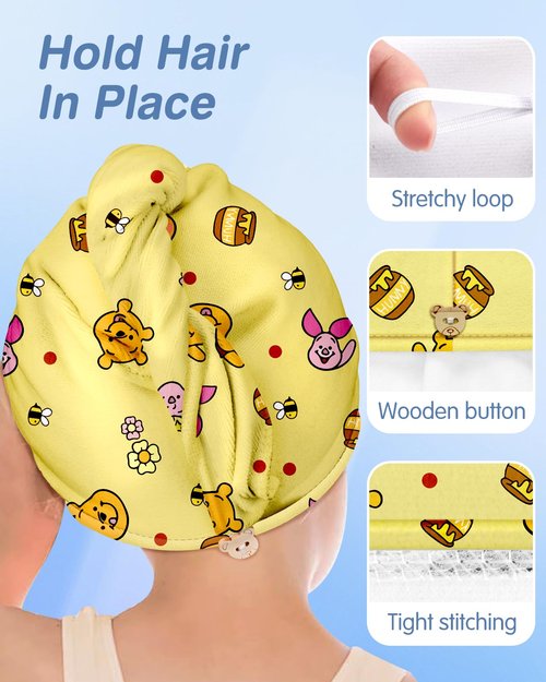 Akkya Microfiber Hair Towel Wrap for Kids Girls Women 2 Pack Drying Turban Towels for Wet Hair Quick Dry Head Wraps Cute Cartoon Bear Print