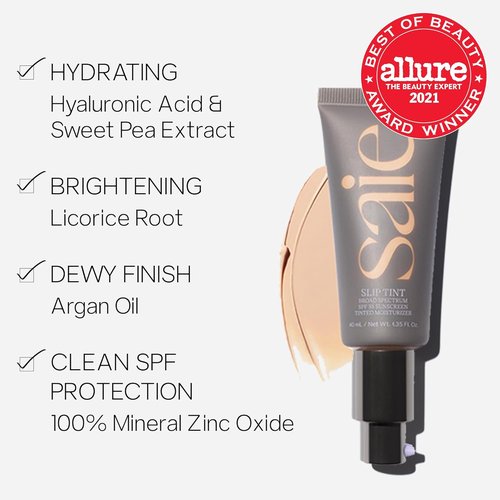 Saie Slip Tint Tinted Moisturizer SPF 35 - Hydrating Glowy Skin Tint for Face - Shade Three (1.35 oz)