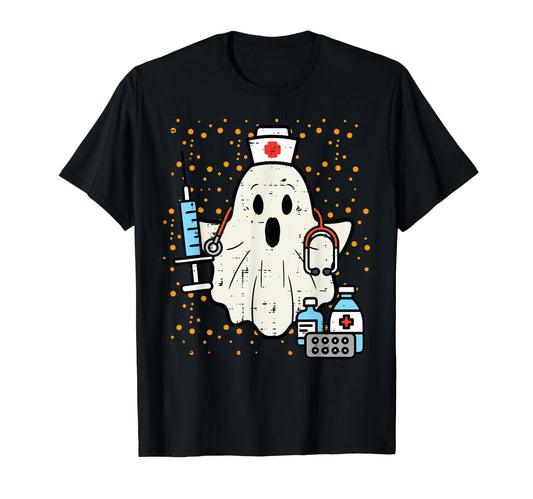 Halloween Nurse Ghost Boo Nursing Scrub Top Costume Women T-Shirt