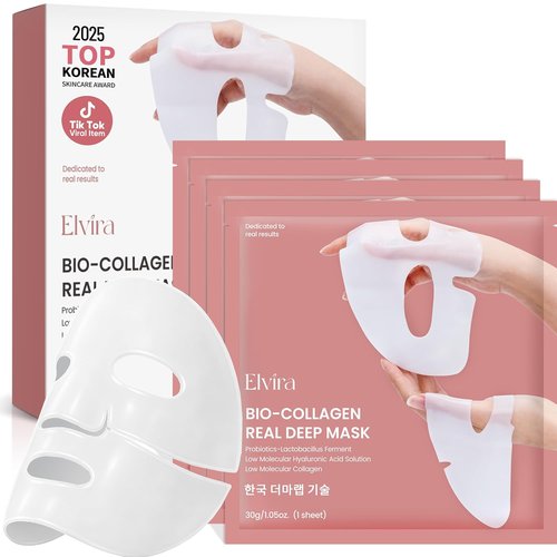Elvira Bio-Collagen Deep Hydrating Face Mask - Overnight Moisturizing & Firming | 4 Pack