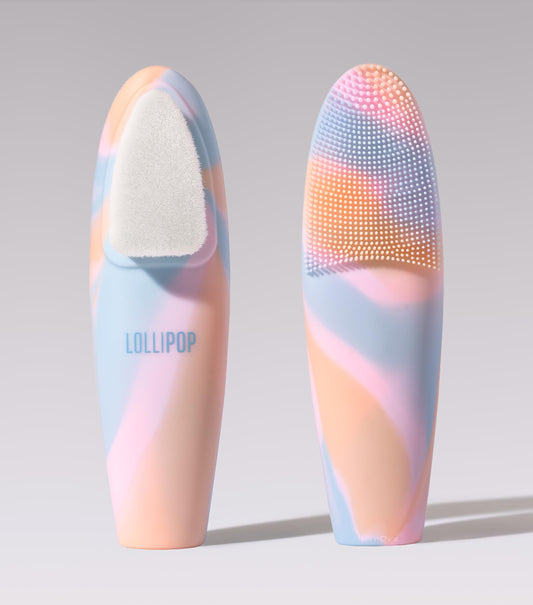 LOLLIPOP Handle Dual-Sided Silicone Face Scrubber, Face Exfoliator, Synthetic Face Brush Cleanser, Facial Cleansing Brush for Massage - Rainbow
