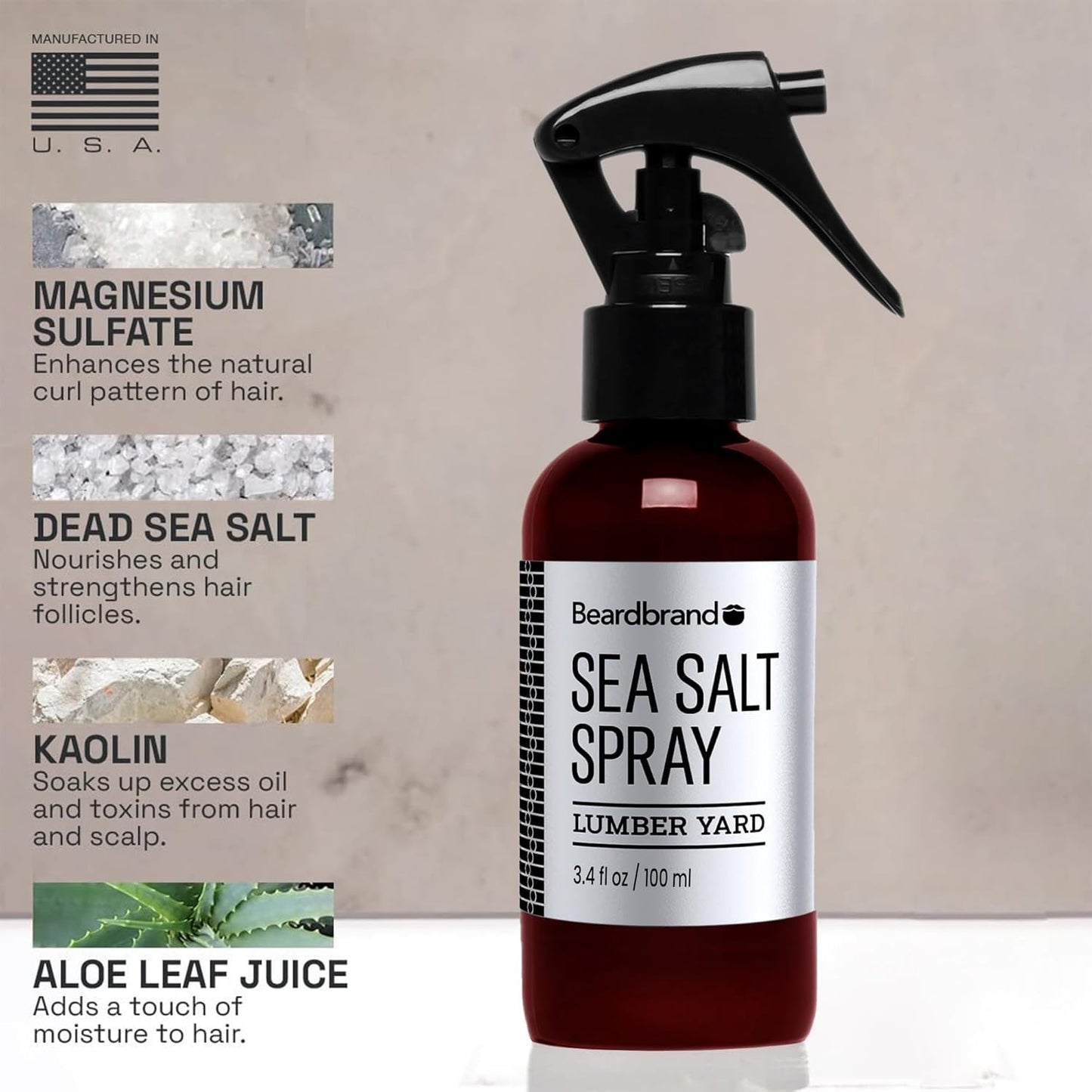 Beardbrand Sea Salt Spray for Men - Lightweight Hair Texture Spray for Volume & Natural Look, Lumber Yard Scent