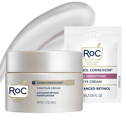 RoC Derm Correxion Neck Cream - Hyaluronic Acid & Retinol for Tightening & Lifting (1.7 oz) | Includes Eye Packette