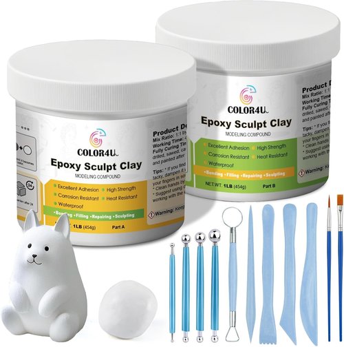 Epoxy Sculpt Clay - 2 Pound White Epoxy Putty | Strong Self-Hardening Modeling Compound for Sculpting & Repairing