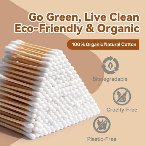 Clean Skin Club Bamboo Cotton Swabs - 100% Biodegradable Organic Buds | 500 Count for Safe Ear & Makeup Use
