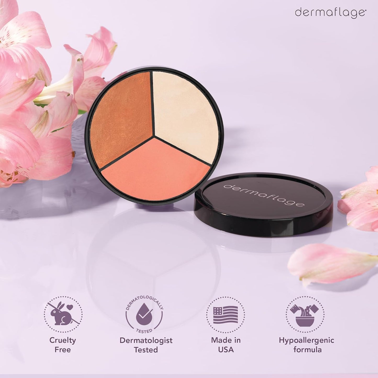 Dermaflage Cheek Palette - Bronzer, Highlighter & Blush for Dewy, Lit-From-Within Skin | 10g/.35oz
