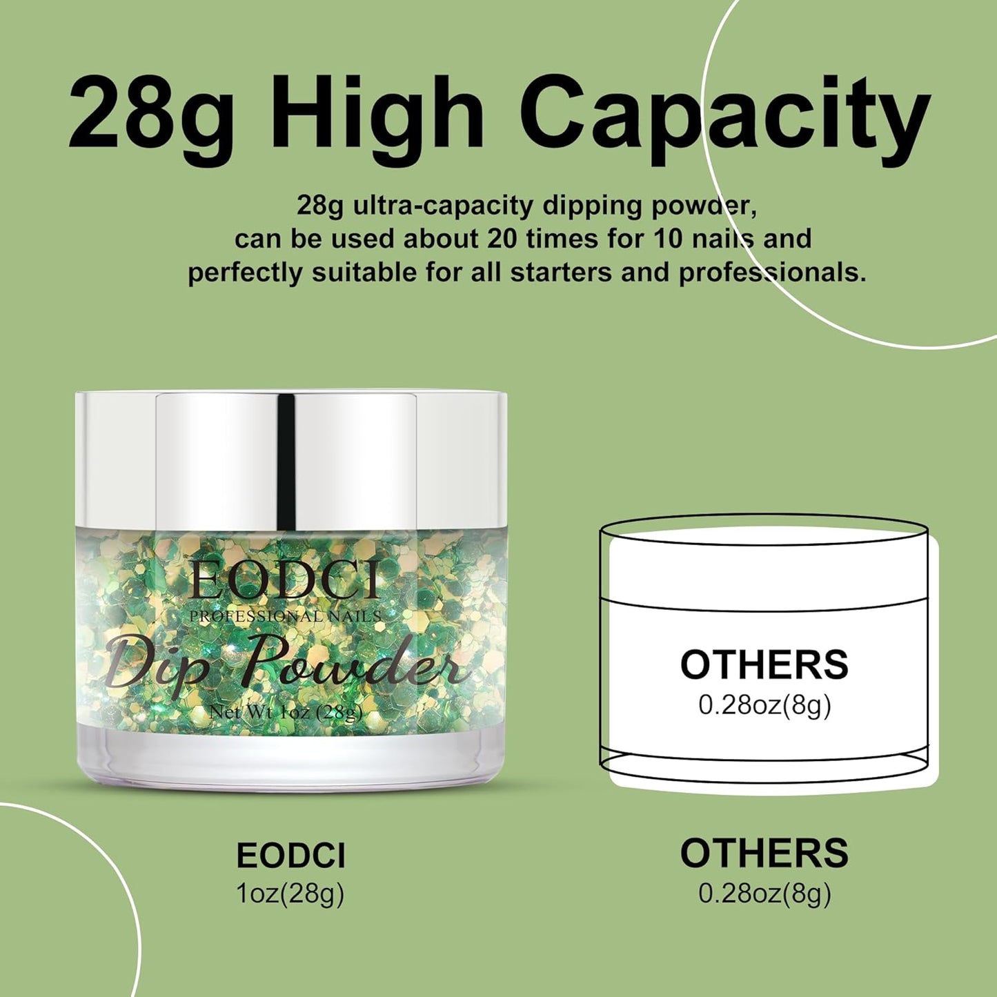 Glitter Green Dip Powder, 1 Oz/28g Nail Dipping for DIY Manicure Salon at Home Easy to Use Nail Dip Powder for Women gift No Needed Lamp Curing